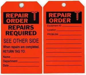 ZORO SELECT 2RMU8 Tag, Repair, Polyester, 7 in H x 4 in W, Orange, Rectangle,