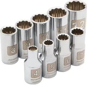 DYNAMIC D004008 Tools 1/4" Drive 9 Piece 12 Point, Std Metric Socket Set, 4mm -