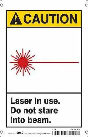 CONDOR 451R04 Radiation & Laser Sign, 10 in H x 7 in W, Aluminum, Horizontal