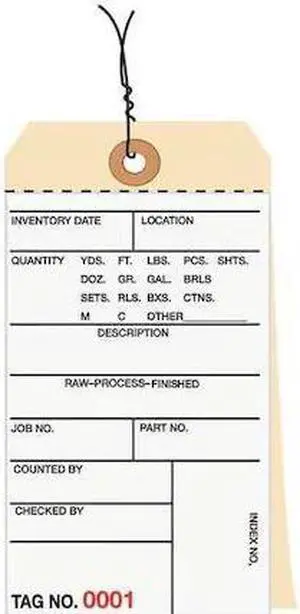 PARTNERS BRAND G15183 Inventory Tag,6 1/4x3 1/8",PK500, 10 Point Cardstock, 6