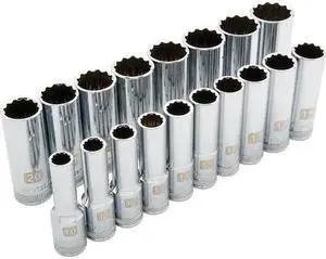 DYNAMIC D018007 Tools 1/2"Dr 18 Piece 12 Point Deep, Metric Socket Set, 10mm -