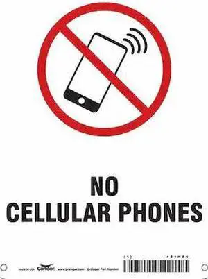 CONDOR 451N80 Safety Sign Cell Phone, 10 in Height, 7 in Width, Aluminum,