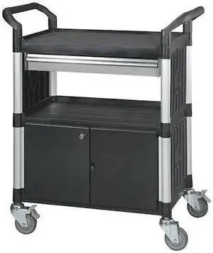 ZORO SELECT 35KT32 Fiber Glass, Polypropylene Enclosed Service Cart, 3 Shelves,