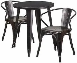 Flash Furniture Napoleon Indoor-Outdoor 24" Round Table Set with 2 Arm Chairs Black-Antique Gold (CH518TH218ABQ)