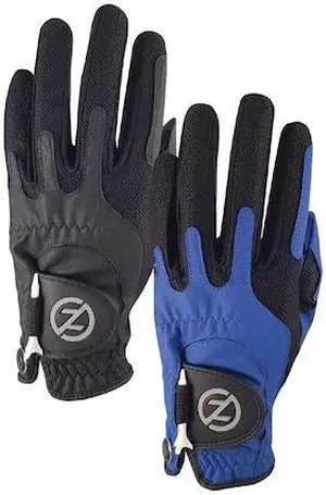 ZERO FRICTION GL00106 Men's Synthetic Performance Golf Glove, Black & Blue,PK2