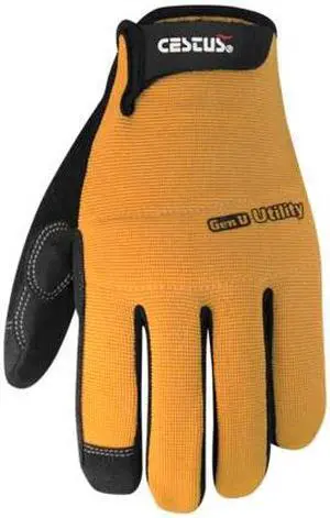 CESTUS 6014-2XL Yellow Work Gloves with Synthetic Leather Palm, 2XL,PR