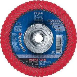 PFERD 67217 5" x 5/8-11 Thd. POLIFAN® Flap Disc - CO SGP CURVE STEELOX, Ceramic