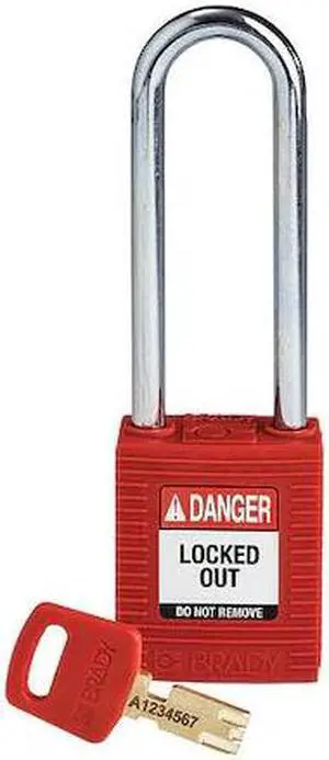 BRADY NYL-RED-76ST-KD Lockout Padlock,Nylon,Red,Key Different