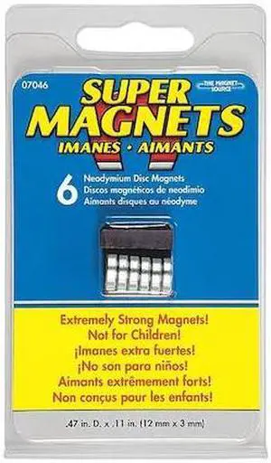 ZORO SELECT 7046 Disc Magnet,Neodymium,4 lb. Pull,PK6