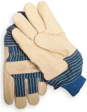 CONDOR 1GD17 Leather Gloves, Pigskin, Knit Cuff, Wing Thumb, Full Finger,