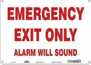 CONDOR 467R87 Exit Sign, Plastic, 14" W, 10" H, Emergency Exit Only Alarm Will