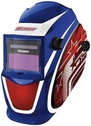 WESTWARD 22XX42 Auto Dark Welding Helmet, Shade 4, 9-13, Blue/Red/White