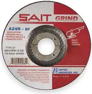UNITED ABRASIVES/SAIT 20070 Depressed Center Grinding Wheel, Type 27, 5 in Dia,