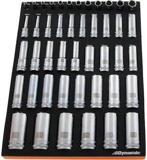 DYNAMIC D096001-FT6T 46Pcs 1/4, 3/8& 1/2Dr Metric Deep Chrome Sckt Set W/