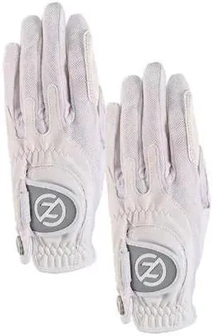 ZERO FRICTION GL10010 Ladies Synthetic Performance Golf Glove, White & White,PK2