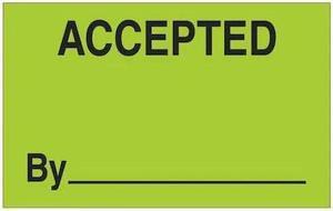 TAPE LOGIC DL1179 Tape Logic® Labels, "Accepted By", 1 1/4" x 2", Fluorescent