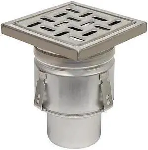 BLUCHER BFD-324 Square Floor Drain, 304 Stainless Steel, 4", Spigot