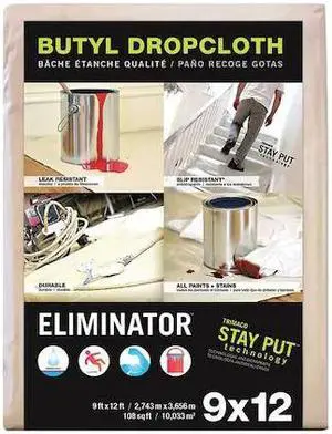 TRIMACO 80321 Eliminator Leakprf/SlipRes DropCloth,Wht,9ftLx12ftW