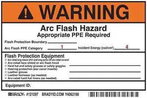 BRADY 121097 Arc Flash Protection Label,4 In. H,PK5