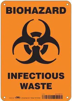 CONDOR 447W73 Biohazard Sign, 10 in H, 7 in W, Horizontal Rectangle, English,