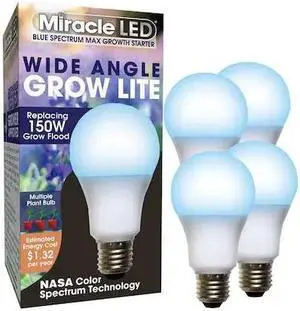 MIRACLE LED 602150 LightBulb,BlueSpcMltPtLEDGrow,11W,PK4