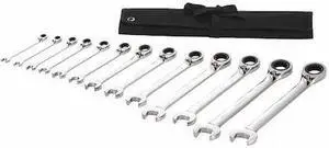 WESTWARD 54DG32 Ratcheting Wrench Set, SAE, 5/16 in to 1 in Head Sizes, 13-Piece
