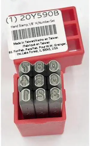 ZORO SELECT 20Y590 Hand Stamp,1/8" H,Number Set