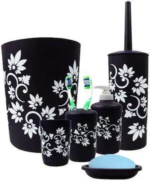 BLUE DONUTS BD3448967 Bathroom Accessories Complete Set, Purple, 6 Piece Set