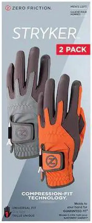 ZERO FRICTION GL20001 Men's Stryker Golf Glove, Grey/Orange,PK2