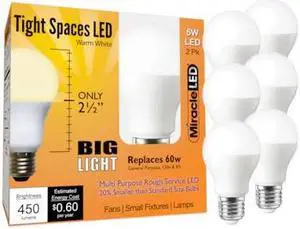 MIRACLE LED 602191 Tight Spaces LED Bulb for Small Areas, Warm White Replace