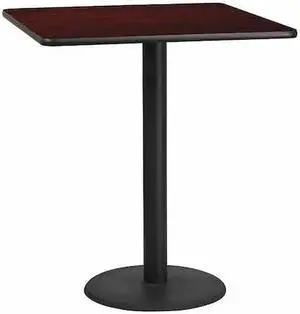 36'' Square Mahogany Laminate Table Top with 24'' Round Bar Height Table Base