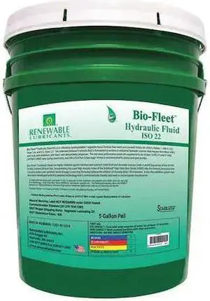 RENEWABLE LUBRICANTS 80814 5 gal Bio-Fleet Hydraulic Fluid Pail 22 ISO Viscosity
