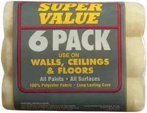 PREMIER 6PK50 9" Paint Roller Cover, 1/2" Nap, Polyester