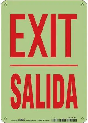 CONDOR 480M93 Exit Sign, Plastic, 7" W, 10" H, Exit/Salida, White
