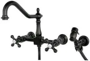 HERITAGE KS1245AXBS KS1245AXBS 2-Handle 8" Wall Mount Kitchen Faucet with Brass