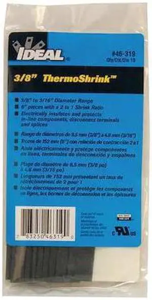 IDEAL 46-319 Heat Shrink Tube, Thin Wall, 2:1 I.D. Shrink Ratio, 0.42 in I.D.