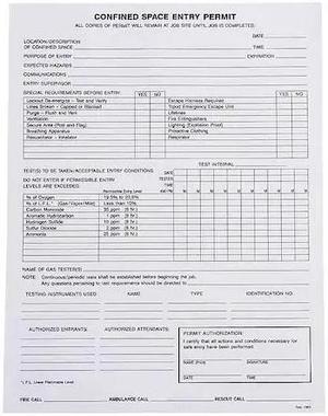 BRADY EP1 Confined Space Entry Permits,Paper