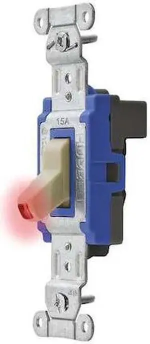 HUBBELL WIRING DEVICE-KELLEMS SNAP1201PLI Pilot Lit Wall Swtch, 1-Pole,