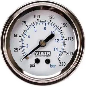 VIAIR 90089 Sngl Needle Gauge,White Face,Illuminated