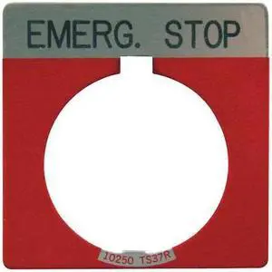 EATON 10250TS13 Cutler-Hammer Legend Plate,Square,Emergency Stop,Red