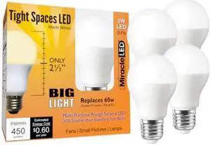 MIRACLE LED 602190 Tight Spaces LED Bulb for Small Areas, Warm White Replace