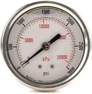 ZORO SELECT 4CFU5 Commercial Pressure Gauge, 0 to 3,000 psi, 2 1/2 in Dial, 1/4