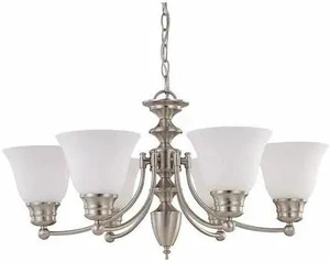NUVO 60-3255 Empire 6-Light 26 in. Chandelier with Frosted White Glass NUVO 60-3255 Empire 6-Light 26 in. Chandelier with Frosted White Glass