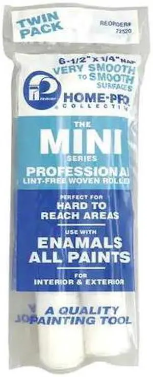 PREMIER 72520 6-1/2" Mini Paint Roller Cover, 1/4" Nap, Woven, 2 PK