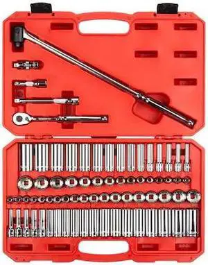 TEKTON SKT15312 3/8 Inch Drive 12-Point Socket and Ratchet Set, 73-Piece (1/4-1