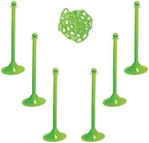 ZORO SELECT 71014-6 Barrier Post Kit, Safety Green, 41 in Post Height, Gloss