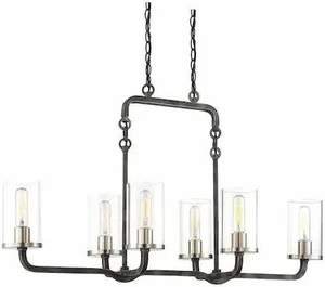 NUVO 60-6124 6 Light Sherwood Island Pendant Iron Black Brushed Nickel Ac NUVO 60-6124 6 Light Sherwood Island Pendant Iron Black Brushed Nickel Ac