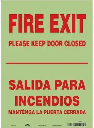 CONDOR 467U30 Safety Sign Emergency Exit, Glow Vinyl, 10 in W, 14 in H, Black,