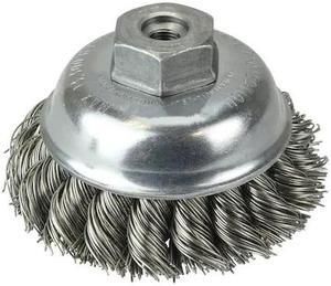WEILER 13160 3-1/2" Single Row Knot  Cup Brush.023" Stainless , 3/8"-24 UNF Nut