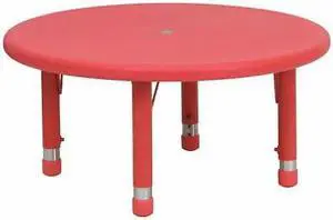 33'' Round Red Plastic Height Adjustable Activity Table